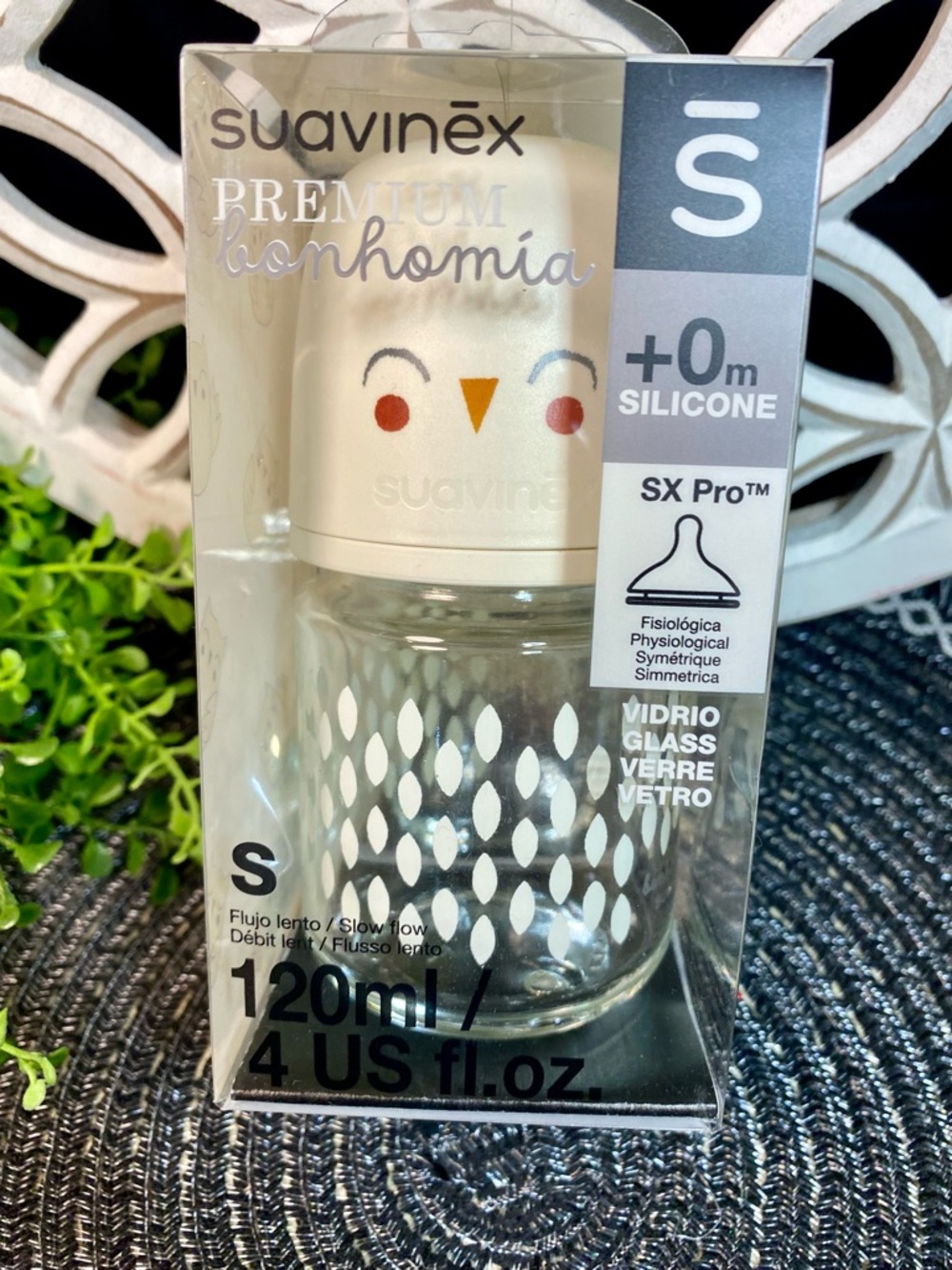 NEW Suavinex Premium Bonhomia Glass Bottle 120mL 4 fl.oz SX PRO Silicone Nipple